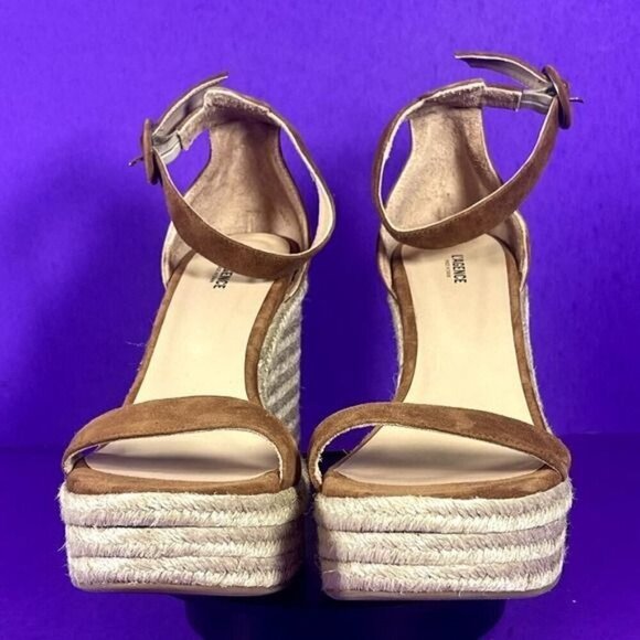 L'AGENCE Women's Brown Elysee Women's Brown Platform Suede Wedge Espadrilles 11 - Picture 2 of 10